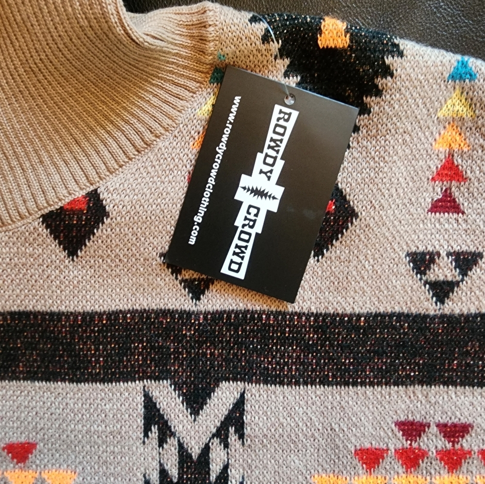 Rowdy Crowd Sweater County Native American Pattern Turtke Neck NTW 2XL